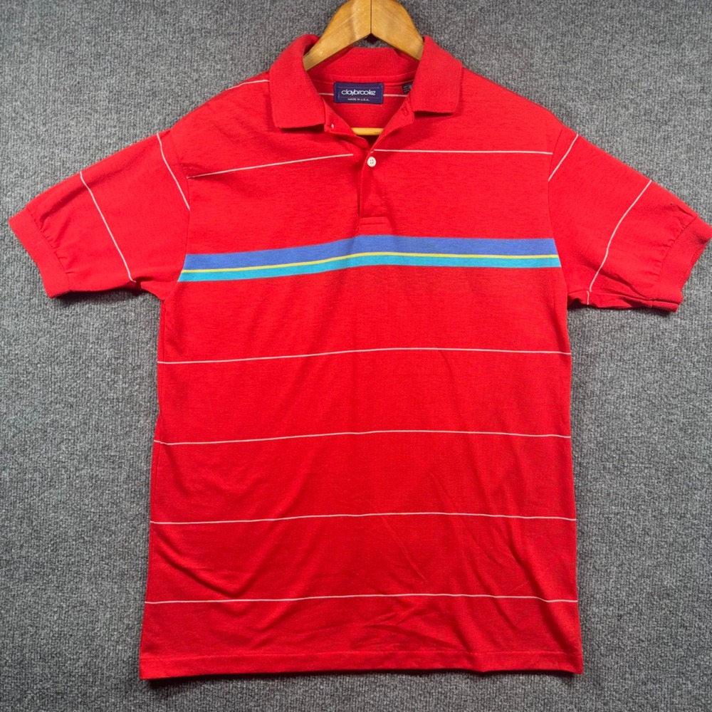Vintage Polo Shirt Mens Large Y2K 90s Made in USA Striped Short Sleeve